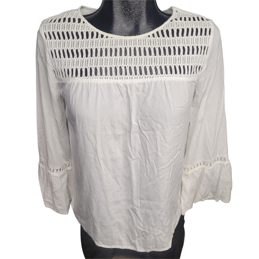 Reitman's White Women's Bell Sleeve Lace Crochet Detailed Boho Chic Top S